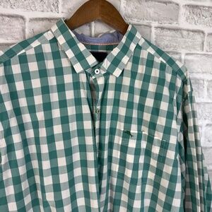Tommy Bahama Coastal Green Gingham Check Long Sleeve Button Up Shirt Mens 2XL